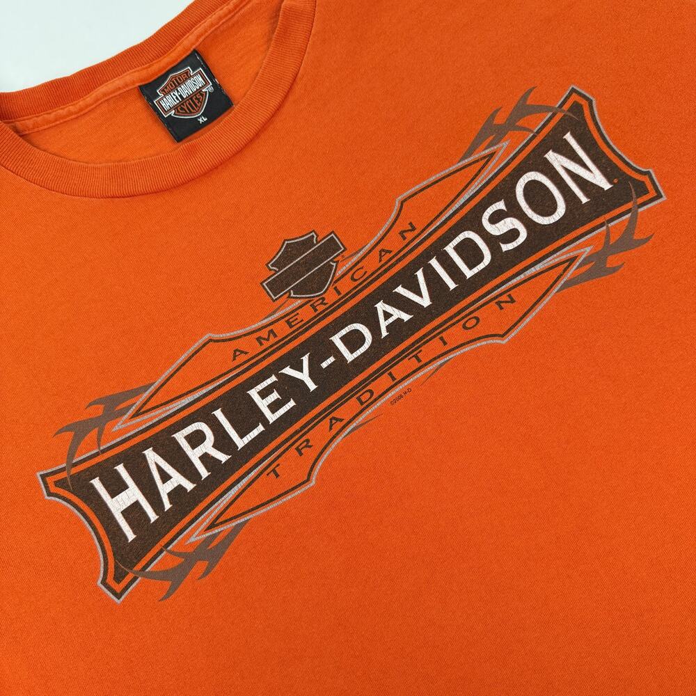 Vintage Harley-Davidson Long Sleeve Tee Orange Biker Graphic Sz XL 2000s